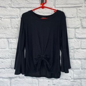 Takara girls tie front long bell sleeve scoopneck top black girls sz M